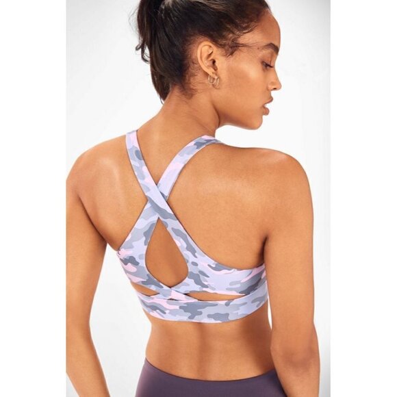 Fabletics Ella No Bounce Gray & Pink Camo Sports Bra L - Picture 2 of 4